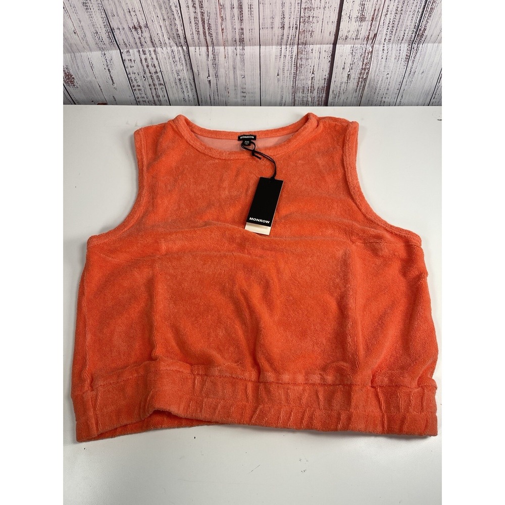$98 Monrow Women's Red Cotton Terrycloth Tank Crop Top Size XXS